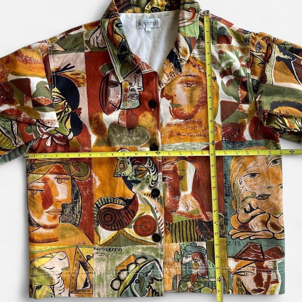Vintage Kaktus Pablo Picasso All Over Print Linen Blend Button Up Jacket Size XL - Picture 5 of 9